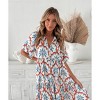 Midi Dress for Women Summer Flutter Bell Sleeves Front Button Drawstring V Neck Flowy Sundress Flounce Midi Tiered Boho Dress Babydoll Dress - 4 of 4