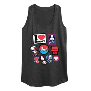 Women's - Peanuts - I Heart Snoopy Patches Graphic Racerback Tank - 1 of 4