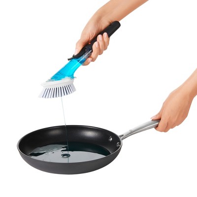 OXO Soap Dispensing Dish Brush Storage Set: Nylon Scrub Brush for Multi-Surface Cleaning, Black