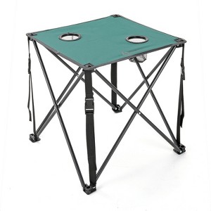 ARROWHEAD OUTDOOR 26" Heavy-Duty Portable Folding Camping Table, Square 600D Canvas Top, 2 Cup Holders, Steel Frame, Carry Bag, Forest Green - 1 of 4