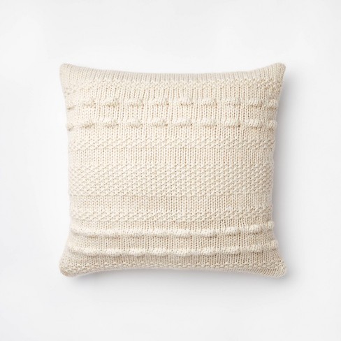 Bobble Knit Striped Square Throw Pillow Cream Threshold designed with Studio McGee