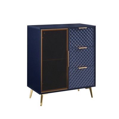 Vynxaria Storage Drawers - Modern Dark Blue Chest with Tempered Glass Doors