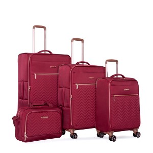 Vynxaria 4-Piece Wine Red Softshell Luggage Set (16/20/24/28) Spinner Wheels Lightweight Design Durable for Travel Family Trips - 1 of 4