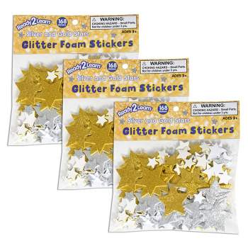 READY 2 LEARN™ Glitter Foam Stickers - Stars - Silver and Gold, 168 Per Pack, 3 Packs