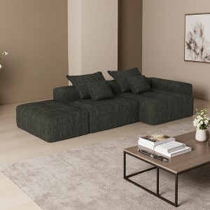 128" Sparkling Chenille Tufted Modular Sectional Sofa with 4 Pillows - 1 of 4