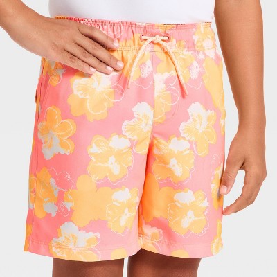 Cat & Jack Boys' Hibiscus Printed Swim Trunks - Cat & Jack™ Coral Orange L — фото 2
