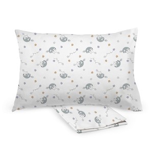 BreathableBaby Cotton Percale Pillowcase, For 13" x 18"/33 x 46 cm Toddler Pillow, Sloths (2-Pack) - 1 of 4