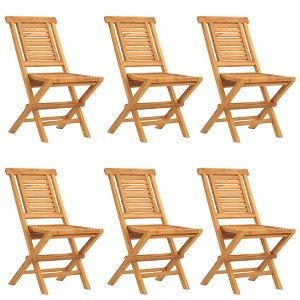 vidaXL Folding Patio Chairs - Solid Teak Wood with Waterbase Finish - Comfortable Backrest, Slatted Design - Set of 6 - 1 of 4