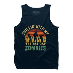 Men's Design By Humans Halloween Chillin With My Zombies Funny By Ering Tank Top - 1 of 3