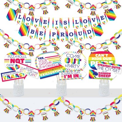 Big Dot of Happiness Love is Love - Gay Pride - Banner and Photo Booth Decorations - LGBTQ Rainbow Party Supplies Kit - Doterrific Bundle