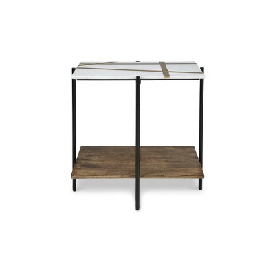 Braxmore Rectangular Black and White Marble Wood Accent Table