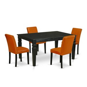 Coastal Cottage Kitchen Table Set - 5Pc Rectangle Table w/ Leaf & 4 Parsons Chairs - Black Legs - 1 of 4