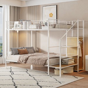 CAVINAS Twin Bunk Beds for Kids, Metal Twin Bed Frame with Drawer and Lateral Storage Ladder and Wardrobe for Bedroom, Living Room - 1 of 4