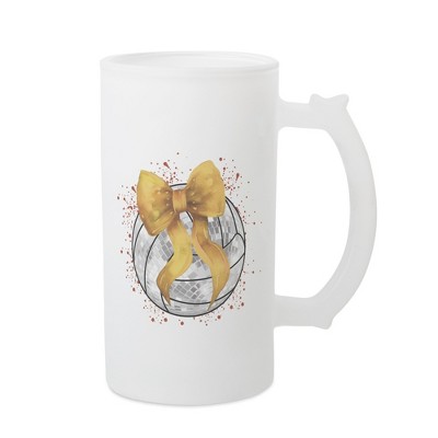 Elanze Designs Freezable Beer Stein Mug With Thumb Grip Handle, 16 Ounce Frosted Glass, Volleyball Red Paint Splatter