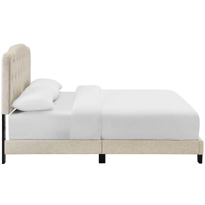 Elegant Beige King-Size Upholstered Bed with Tufted Headboard