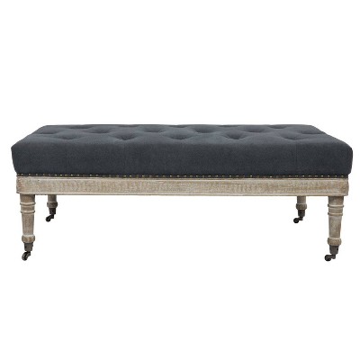 Antoinette Gray Tufted Upholstered Coffee Table with Distressed Wood Legs