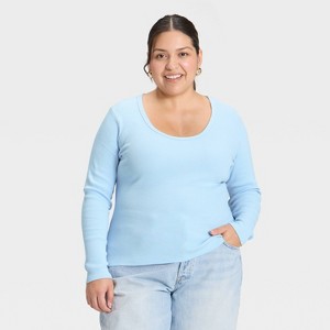 Women's Slim Fit Long Sleeve Scoop Neck Ribbed T-Shirt - Universal Thread™ - 1 of 3