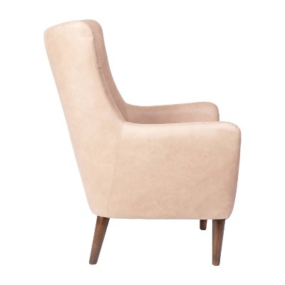 Light Brown Faux Leather Wingback Accent Chair with Wooden Legs