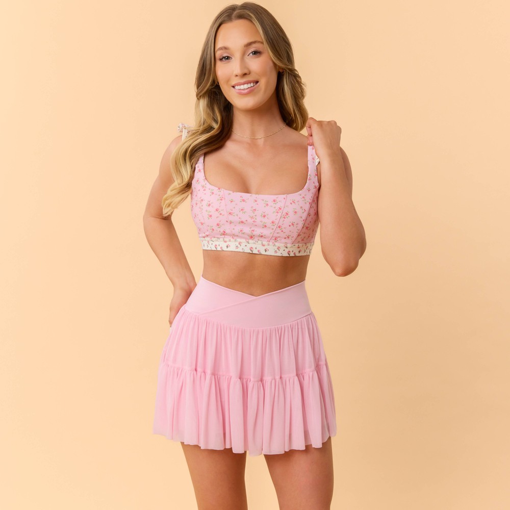 Blogilates Women's Ruffle Corset Sports Bra - Pink Floral XS