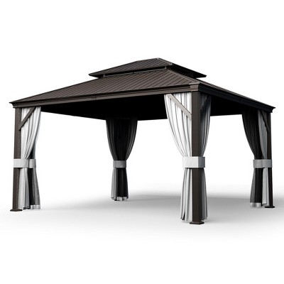 Pamapic 12 ft. x 14 ft. Metal Hardtop Gazebo with Curtains