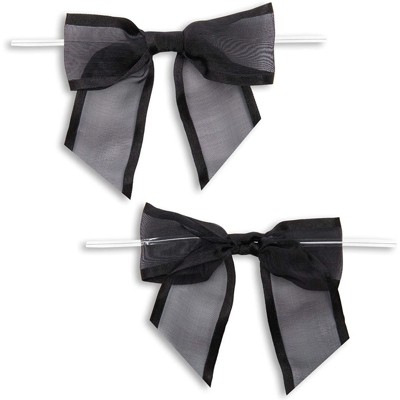 36 Pack Black Organza Bows Twist Ties Gift Wrapping Pull Bows with Ribbon for Wedding Gift Basket, 1.5"