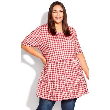 Women's Plus Size Gus Gingham Top  - Red/white | AVENUE