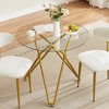 Hrinhom 35.4"W Round Glass Coffee Table,Dining Table with Metal Legs - 3 of 4