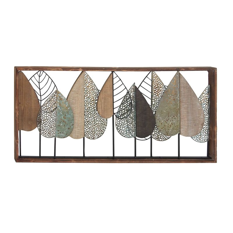 Metal Leaf Varying Texture Wall Decor with Wood Frame Brown - Olivia &#38; May, 1 of 23