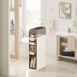 4-Tier Slim Storage Cabinet with Wheels, 7.1" Wide Freestanding Organizer with 3 Drawers & Toilet Paper Holder, for Bathroom, Kitchen - 1 of 4