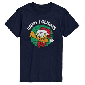 Men's - Garfield - Happy Holidays Wreath Christmas Short Sleeve Graphic T-Shirt - 1 of 4