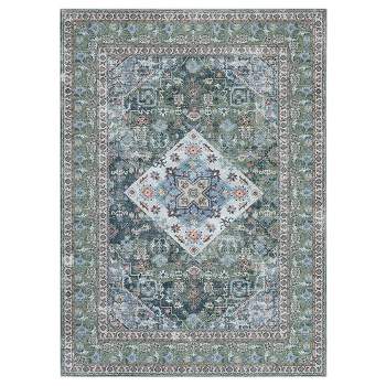 Whizmax Washable Oriental Area Rug,Vintage Design Printed Floral Carpet, Stain Resistant with Non Slip Rubber Back, Persian Green Tint