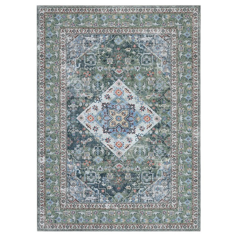 Whizmax Washable Oriental Area Rug,Vintage Design Printed Floral Carpet, Stain Resistant with Non Slip Rubber Back, Persian Green Tint, 1 of 5