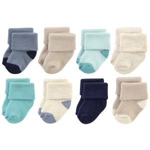 Hudson Baby Infant Boy Cotton Rich Newborn and Terry Socks, Navy Taupe - 1 of 4