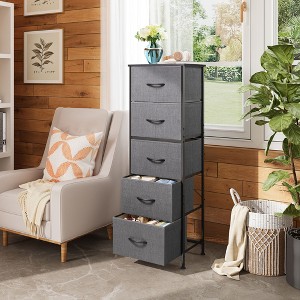 5-Drawer Tall Fabric Dresser with Wood Top, Storage Organizer Chest for Bedroom, Closet, Hallway, Sturdy Steel Frame - 1 of 4