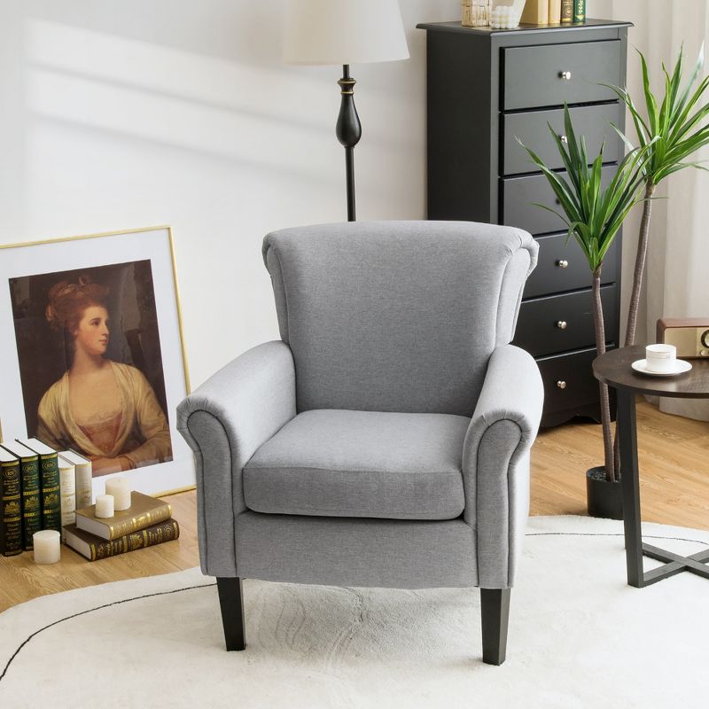 Costway Modern Upholstered Fabric Accent Chair w/ Rubber Wood Legs Dark Gray\Light Grayy, 2 of 9