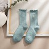 Anna-Kaci Women's 4 Pairs Ribbed Knit Socks with Daisy Embroidery Lettuce Edge Cuffs Soft Stretch Fabric - 4 of 4