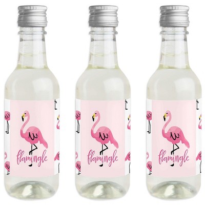 Big Dot of Happiness Pink Flamingo - Mini Wine and Champagne Bottle Label Stickers - Tropical Summer Party Favor Gift for Women and Men - Set of 16