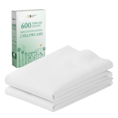 Luxury 600 Thread Count Pillowcases - 100% Cotton Sateen, Soft, Cool & Breathable by California Design Den