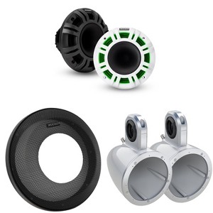 Kicker KMXL Horn-Loaded LED Powersports Speakers w/ Grilles & 12KMTESW White Tower Enclosures - 1 of 4