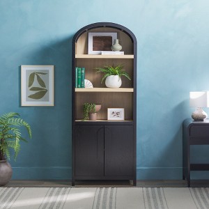 Modern 3 Shelf Open Arched Bookcase Cabinet - Black - 1 of 4
