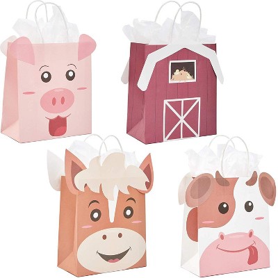 Blue Panda 16-Pack Barnyard Animal Paper Gift Bags with Handles & Tissue Paper for  Birthday Baby Shower