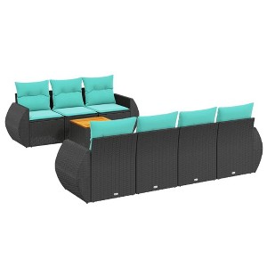 vidaXL 8 Piece Garden Sofa Set with Cushions Black and Blue Poly Rattan - 1 of 4