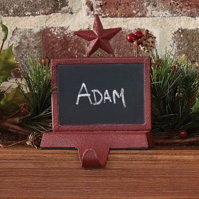 Red Cast Iron Chalkboard Stocking Hanger with Star