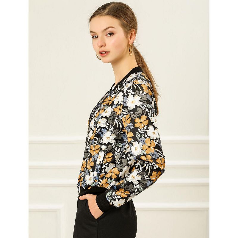 Allegra K Women's Stand Collar Floral Prints Zip Up Lightweight Short Jacket, 5 of 8