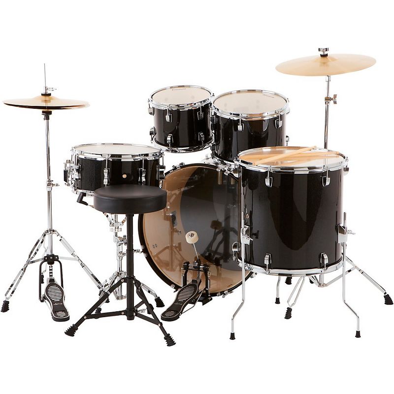 Ludwig BackBeat Complete 5-Piece Drum Set With Hardware and Cymbals Black Sparkle, 4 of 6