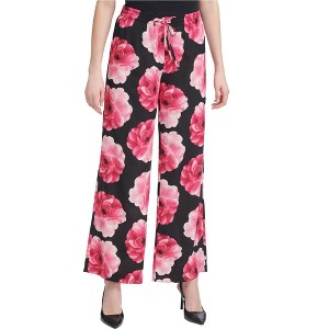 Calvin Klein Womens Floral Casual Wide Leg Pants, Black, Large - 1 of 1