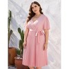 Plus Size Women's Pleated Midi Dress with Belt Flowy Casual Elegant Knee Length Dress for Work Summer - 4 of 4