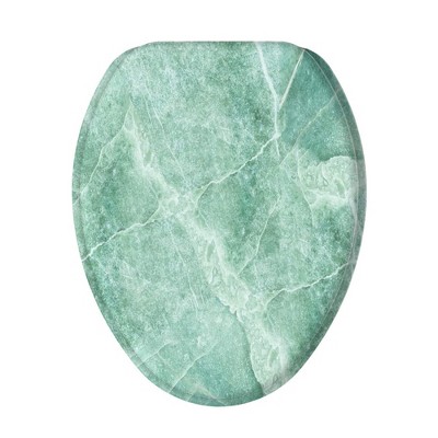 Sanilo 317 Elongated Molded Wood Toilet Seat with No Slam, Slow, Soft Close Lid, Stainless Steel Hinges, & Unique Fun Decorative Design, Marble Green