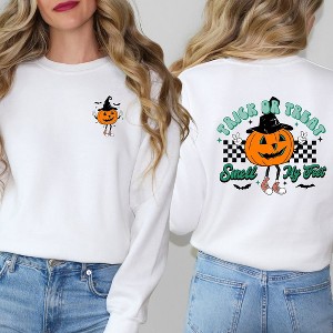 Simply Sage Market Women's Graphic Sweatshirt Smell My Feet Pumpkin Front and Back - 1 of 4