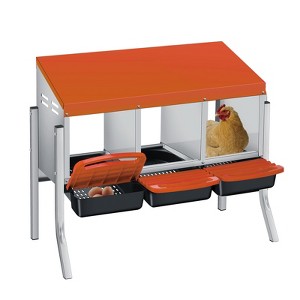 Chicken Nesting Box, 3 Compartment Roll Away Design for High-Volume Egg Collection and Easy Wall Mounting with Metal Legs - 1 of 4